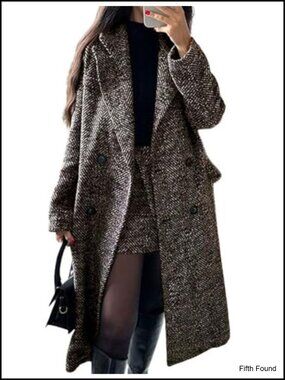 Women's Winter Wool Blend Herringbone Double Breasted Pea Coat Long Trench